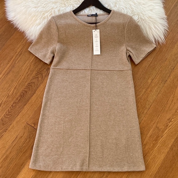 Zara Dresses & Skirts - Zara Brushed Cotton Ribbed Camel Dress